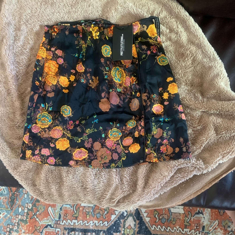 Oriental Print Satin A Line Skirt